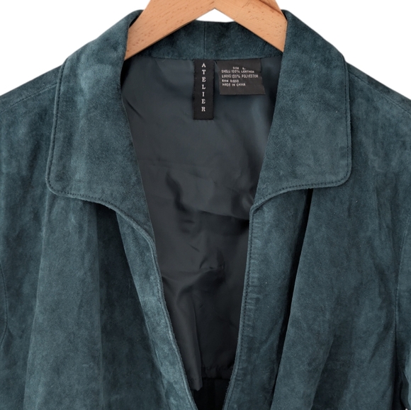 Atelier by B. Thomas 90's Deadstock Green 100% Suede Leather Wrap Top Size Large - Picture 5 of 11